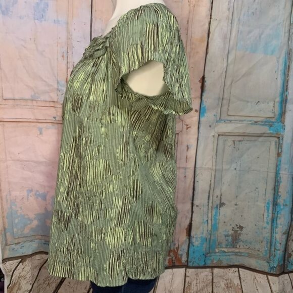 Laura Scott Womans S Green Black Gray Peasant Cap Short Sleeve Blouse Polyester - Picture 5 of 7